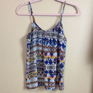 Tucker 100% Silk Blouse Size Small Multicolor Blue Print Designer Top